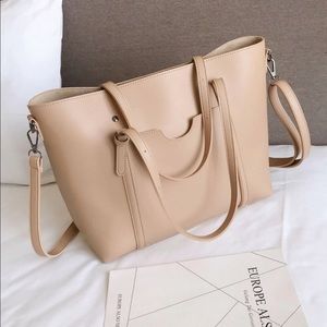 Tan buckle detail shoulder bag with double handle